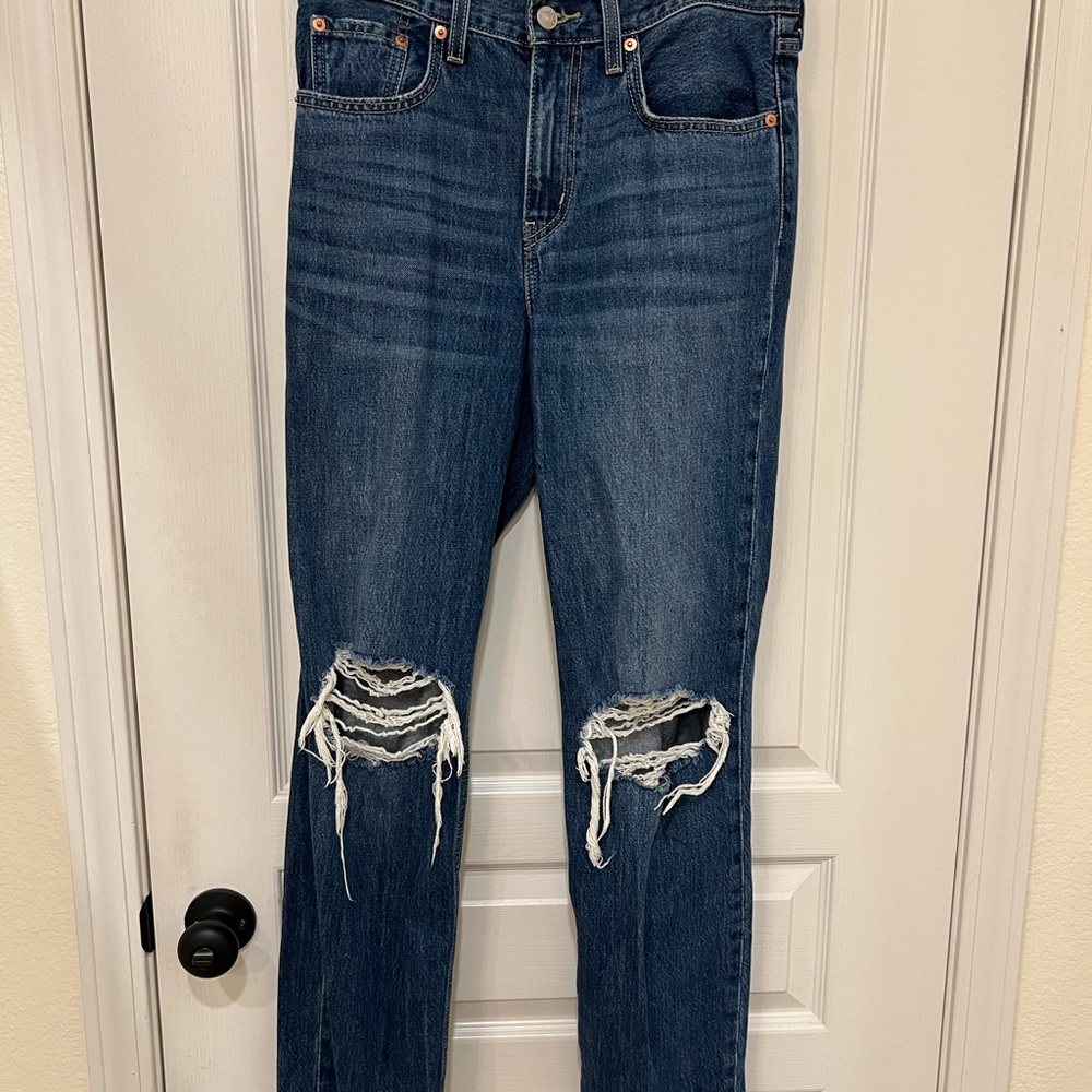 Levi's Blue Distressed Straight Leg Jeans